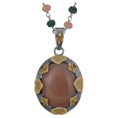 Moonstone Tourmaline 18k Gold Silver Pendant