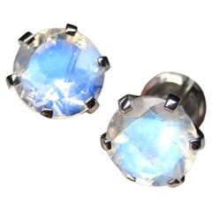 Moonstone White Gold Earrings Clear Round Cut Gem Unisex Minimalism High Quality