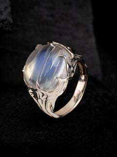 Moonstone white gold ring Adularia Herbarium flower inspired unisex