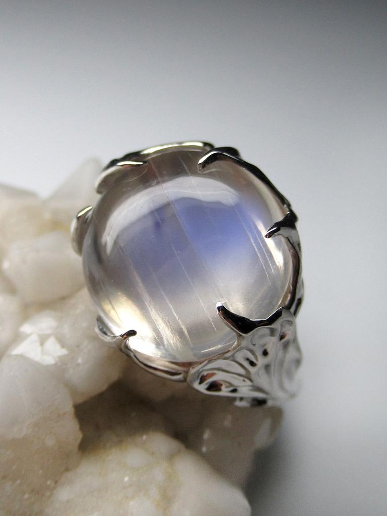 Moonstone White Gold Ring Clear Adularia Natural Burmese Gem For Sale 5