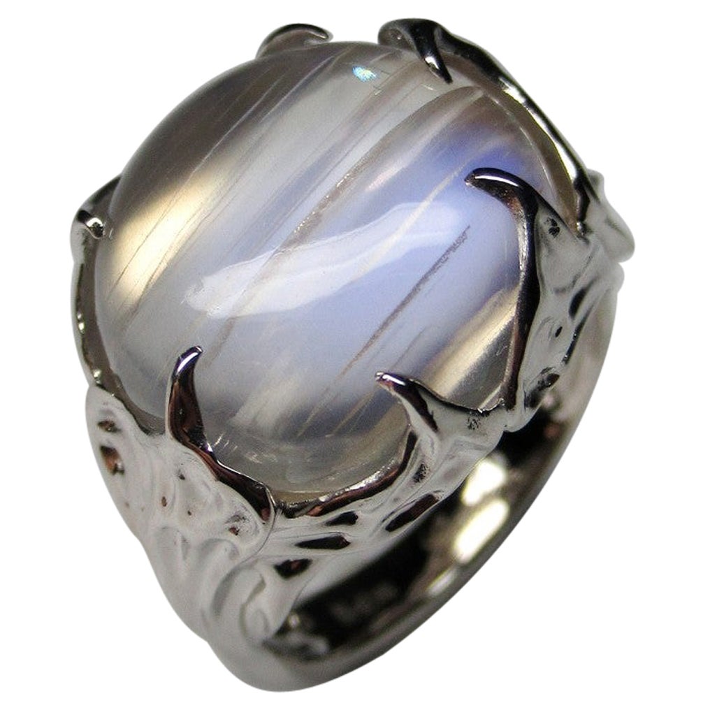 Mondstein Weißgold Ring Clear Adularia Natürlicher burmesischer Edelstein im Angebot