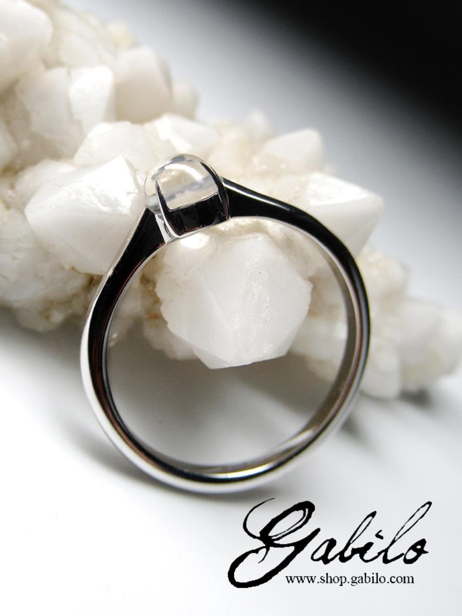 Moonstone White Gold Ring Gem Report Round Cabochon Unisex Engagement Minimalism For Sale 6