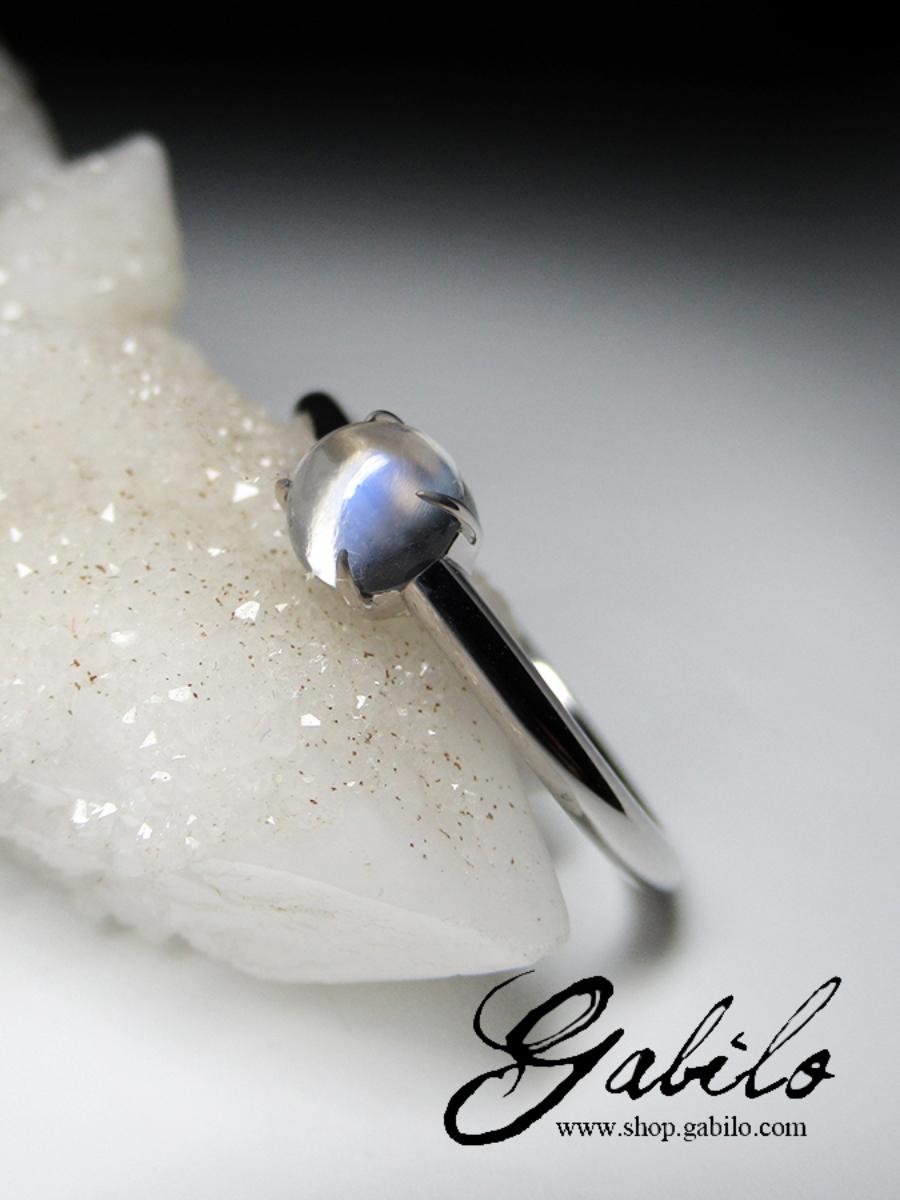 Moonstone White Gold Ring Gem Report Round Cabochon Unisex Engagement Minimalism For Sale 8