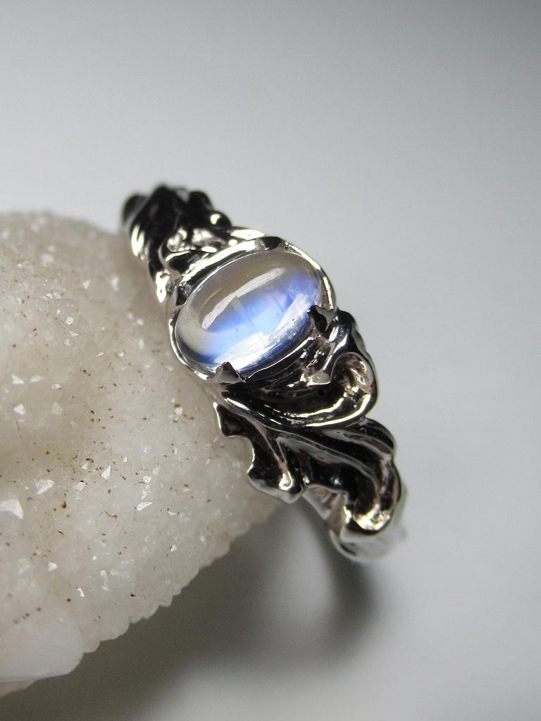 Moonstone White Gold Ring Oval Cabochon Gem LGBTQ Engagement Art Nouveau Style For Sale 4