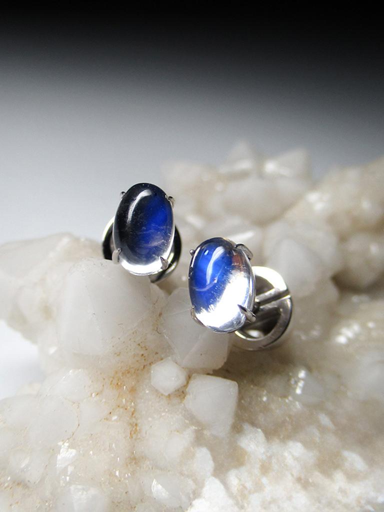 Moonstone White Gold Stud Earrings Clear Deep Blue For Sale 2