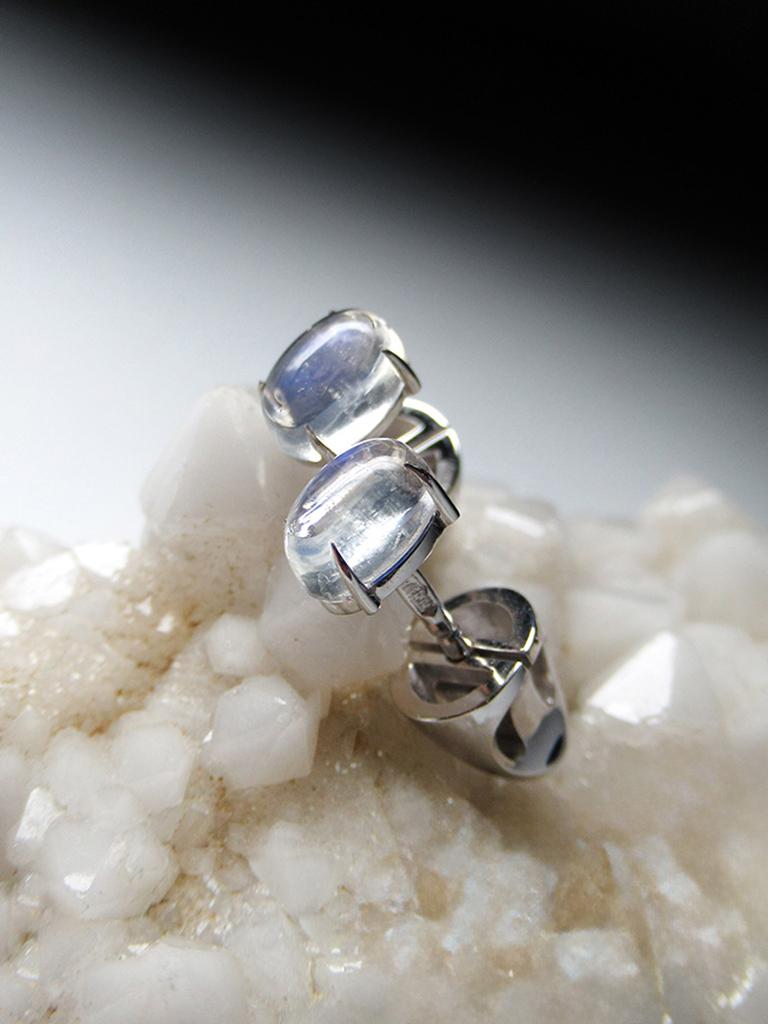 Moonstone White Gold Stud Earrings Clear Deep Blue For Sale 3
