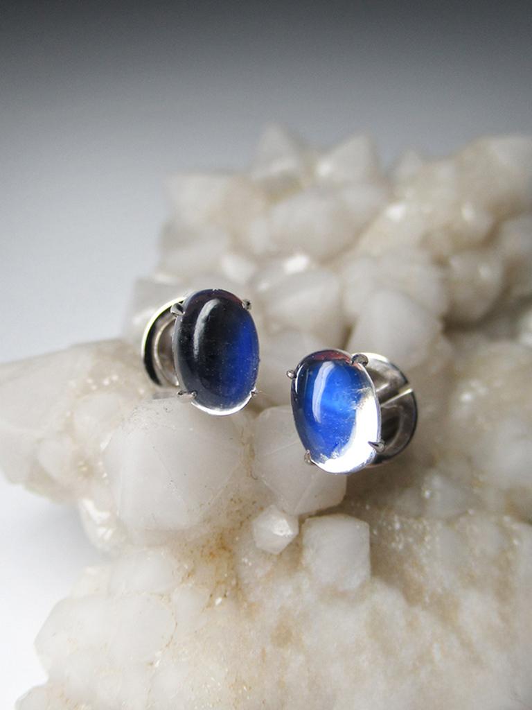 Moonstone White Gold Stud Earrings Clear Deep Blue For Sale 4