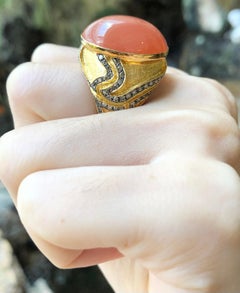 Moonstone with Brown Diamond Ring Set in 18 Karat Gold Settings