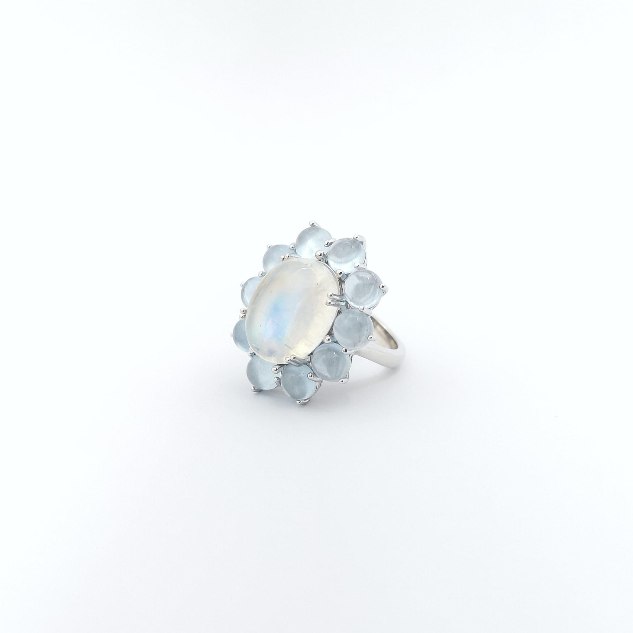 Moonstone with Cabochon Aquamarine Ring set in 14K White Gold Settings For Sale 6