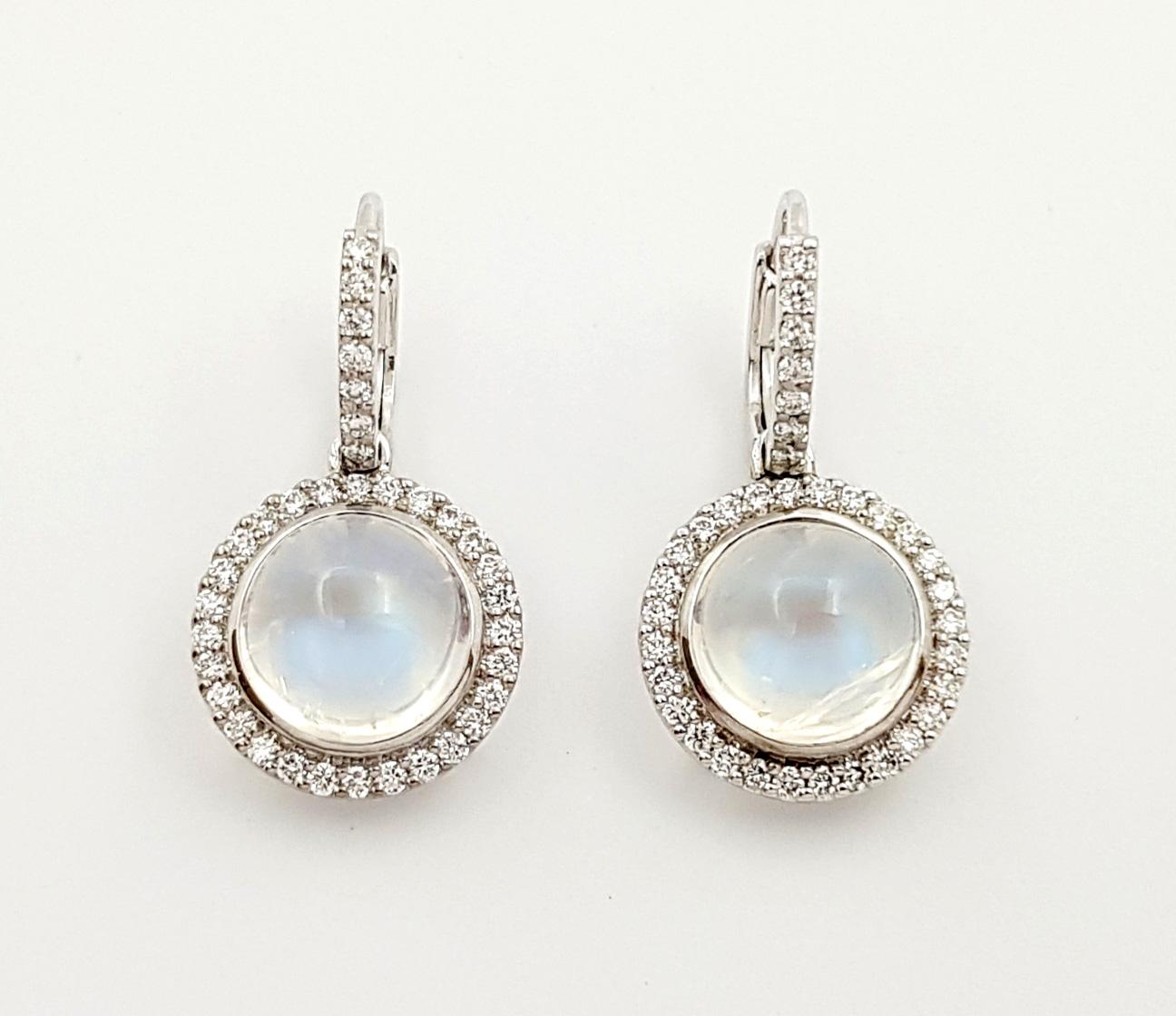 Contemporary Moonstone with Diamond Earrings set in 18K White Gold Settings For Sale