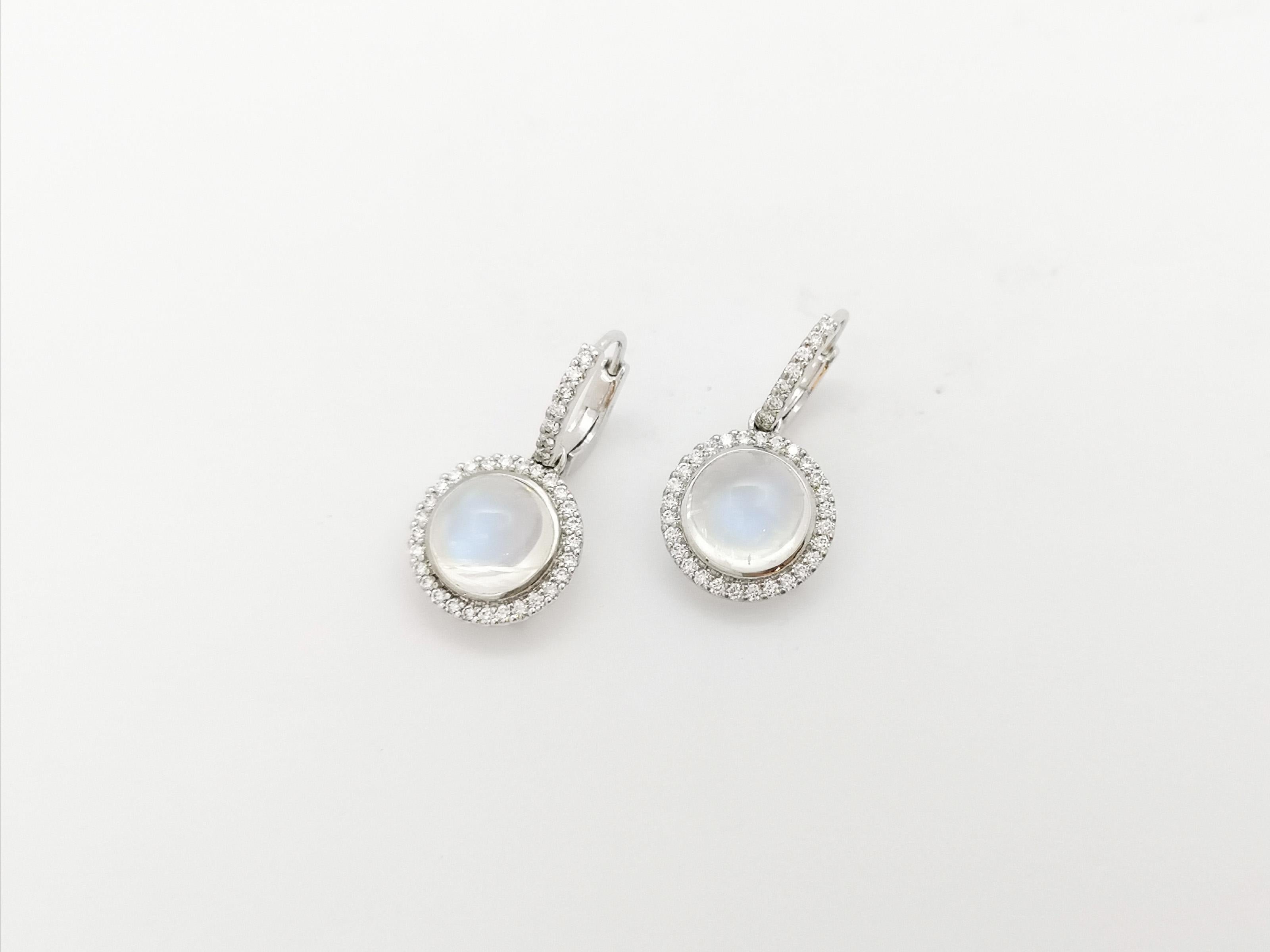 Women's Moonstone with Diamond Earrings set in 18K White Gold Settings For Sale