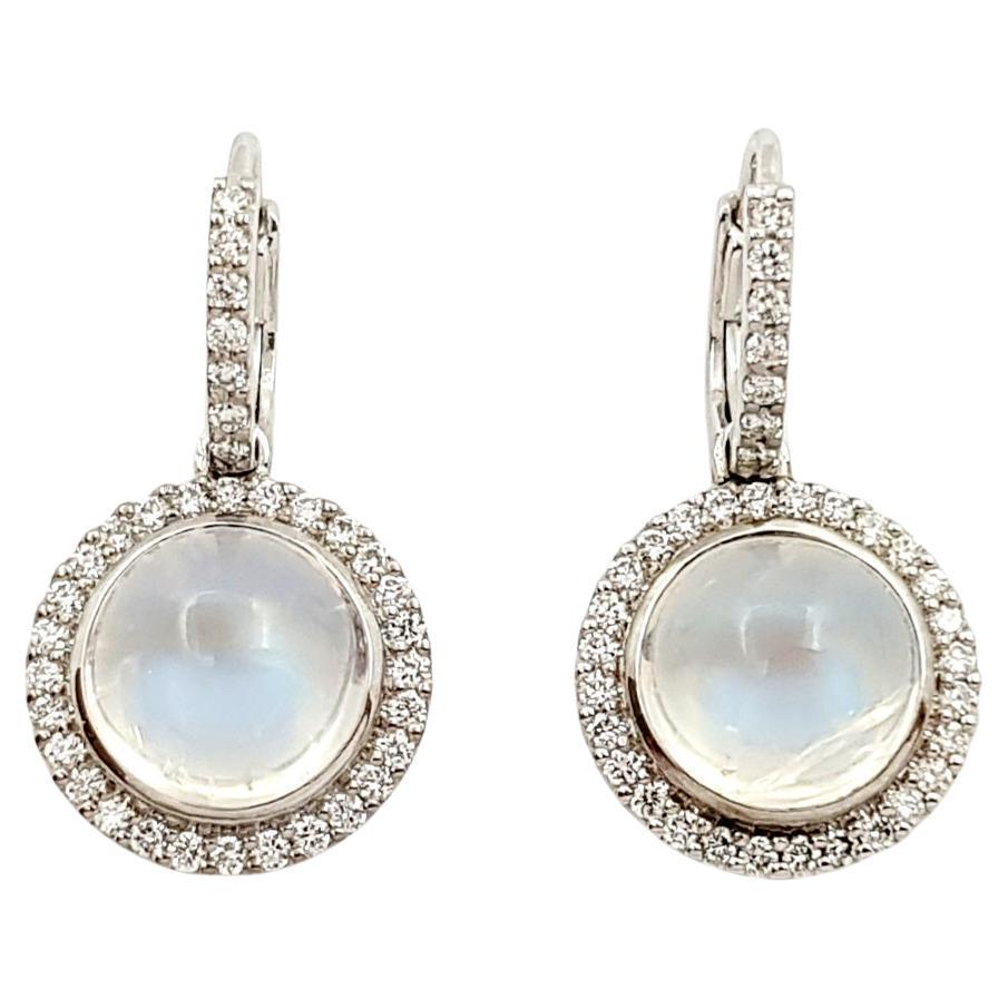 Moonstone with Diamond Earrings set in 18K White Gold Settings For Sale