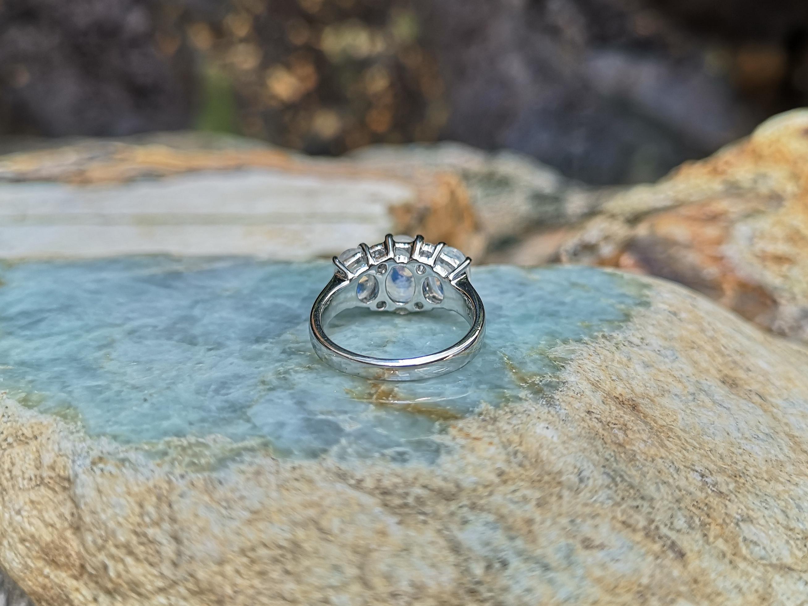 Women's Moonstone with Diamond Ring Set in 18 Karat White Gold Settings For Sale