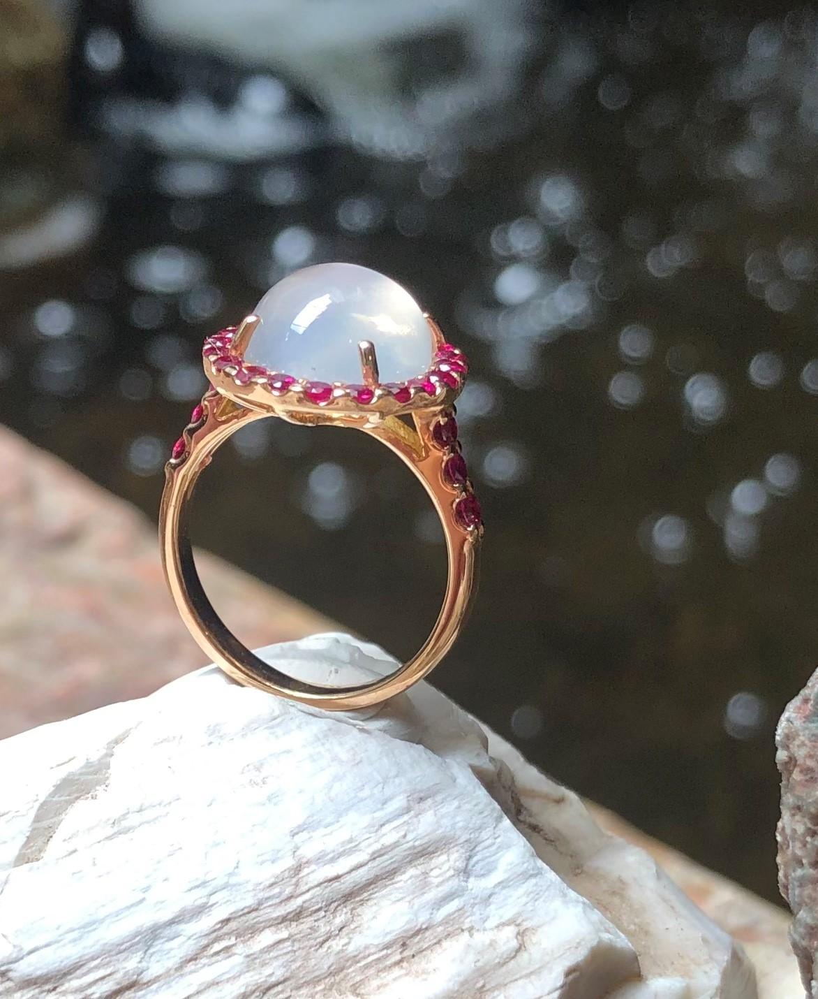 Moonstone with Ruby Ring set in 18 Karat Rose Gold Settings 4