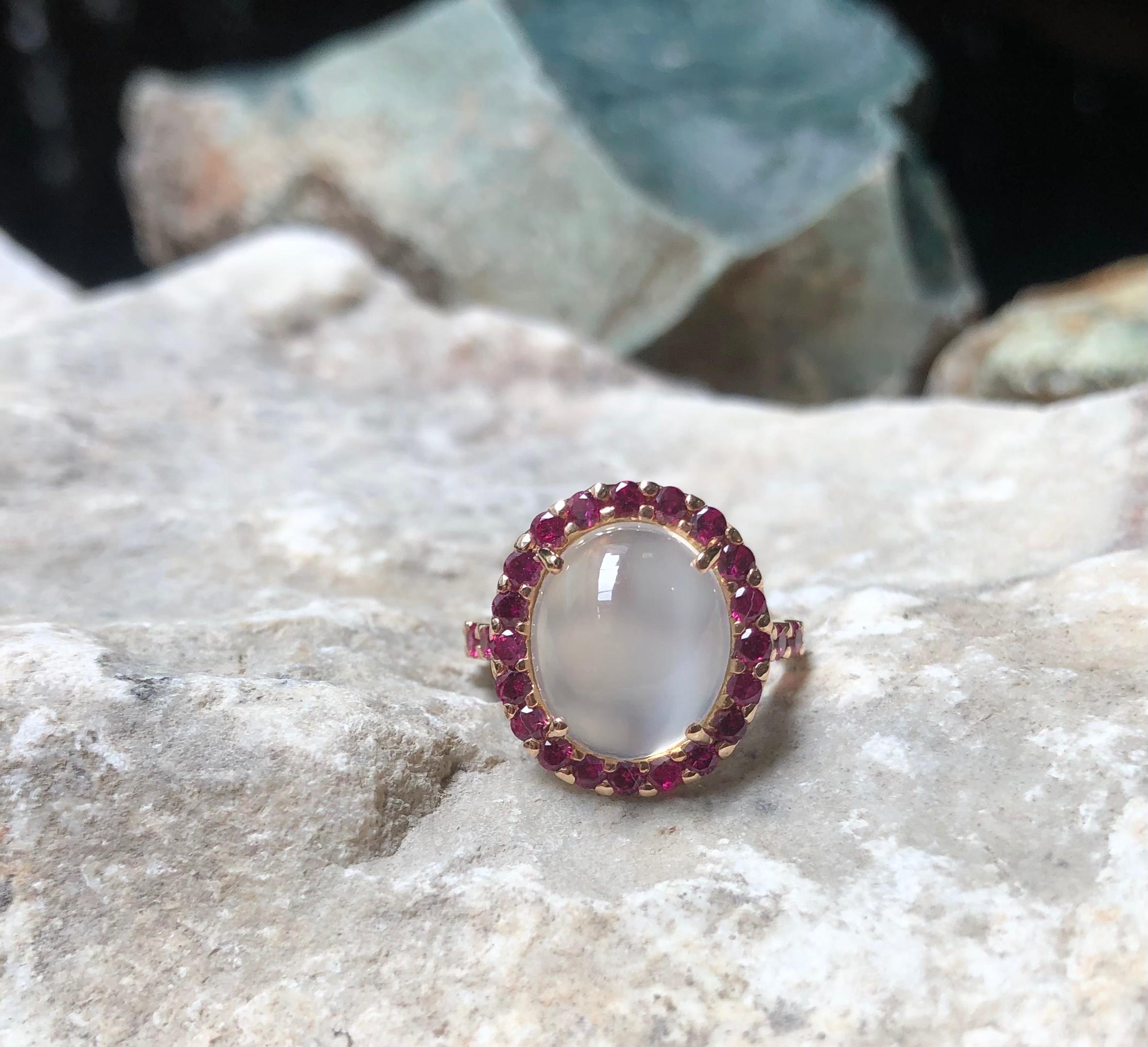 Moonstone with Ruby Ring set in 18 Karat Rose Gold Settings 7