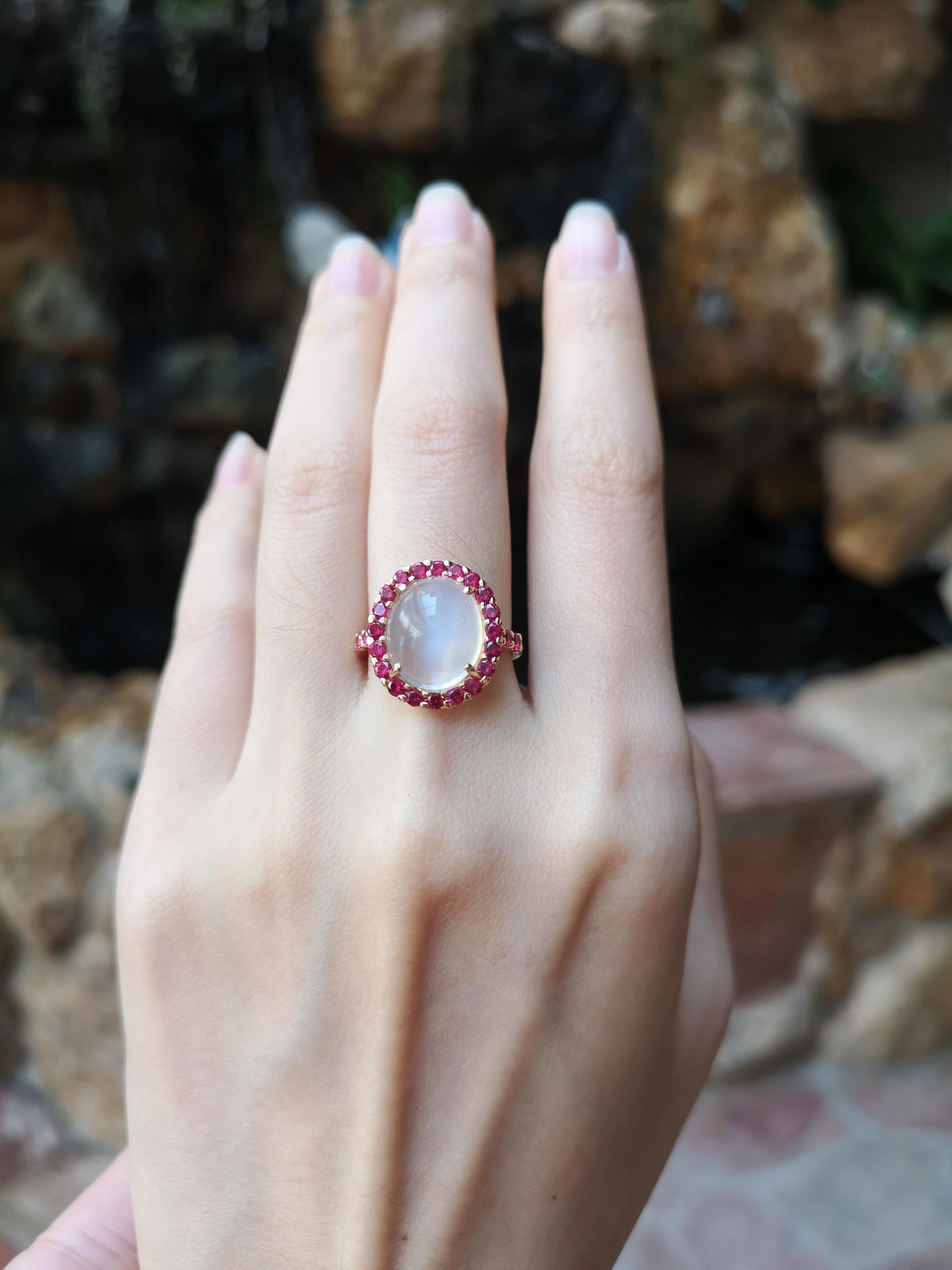 Moonstone 5.31 carats with Ruby 0.76 carat Ring set in 18 Karat Rose Gold Settings 

Width: 1.3 cm
Length: 1.6 cm 
Ring Size: 51

