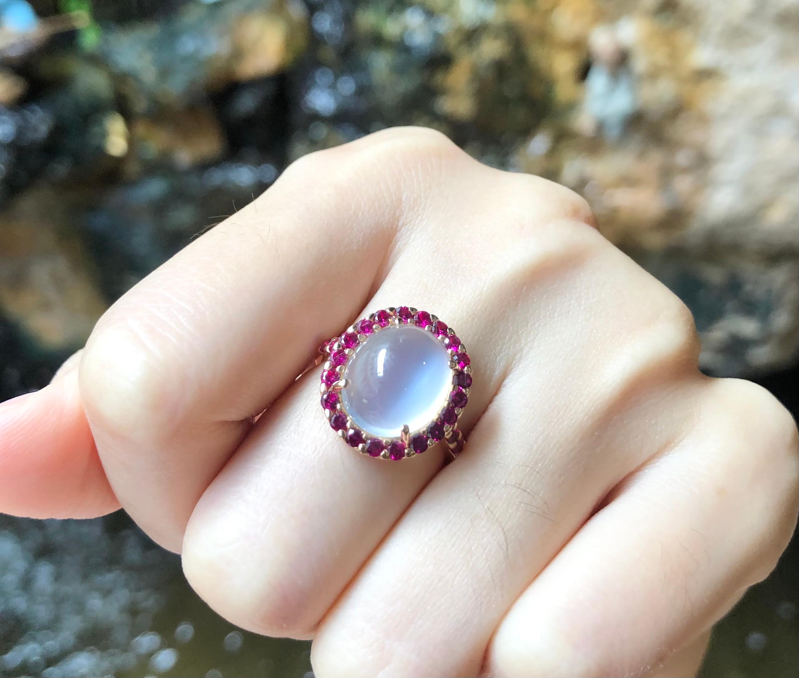 Contemporary Moonstone with Ruby Ring set in 18 Karat Rose Gold Settings