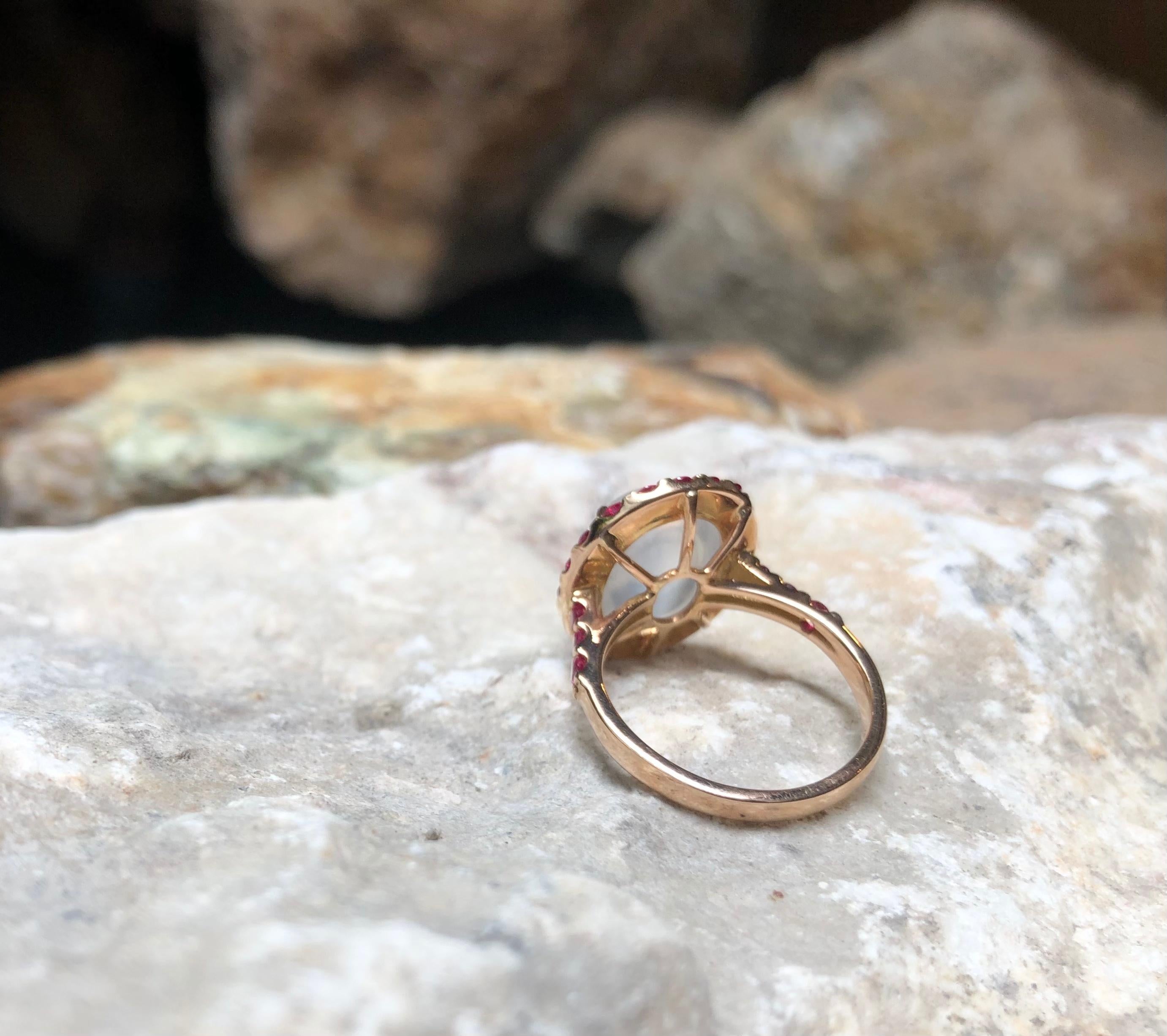 Cabochon Moonstone with Ruby Ring set in 18 Karat Rose Gold Settings