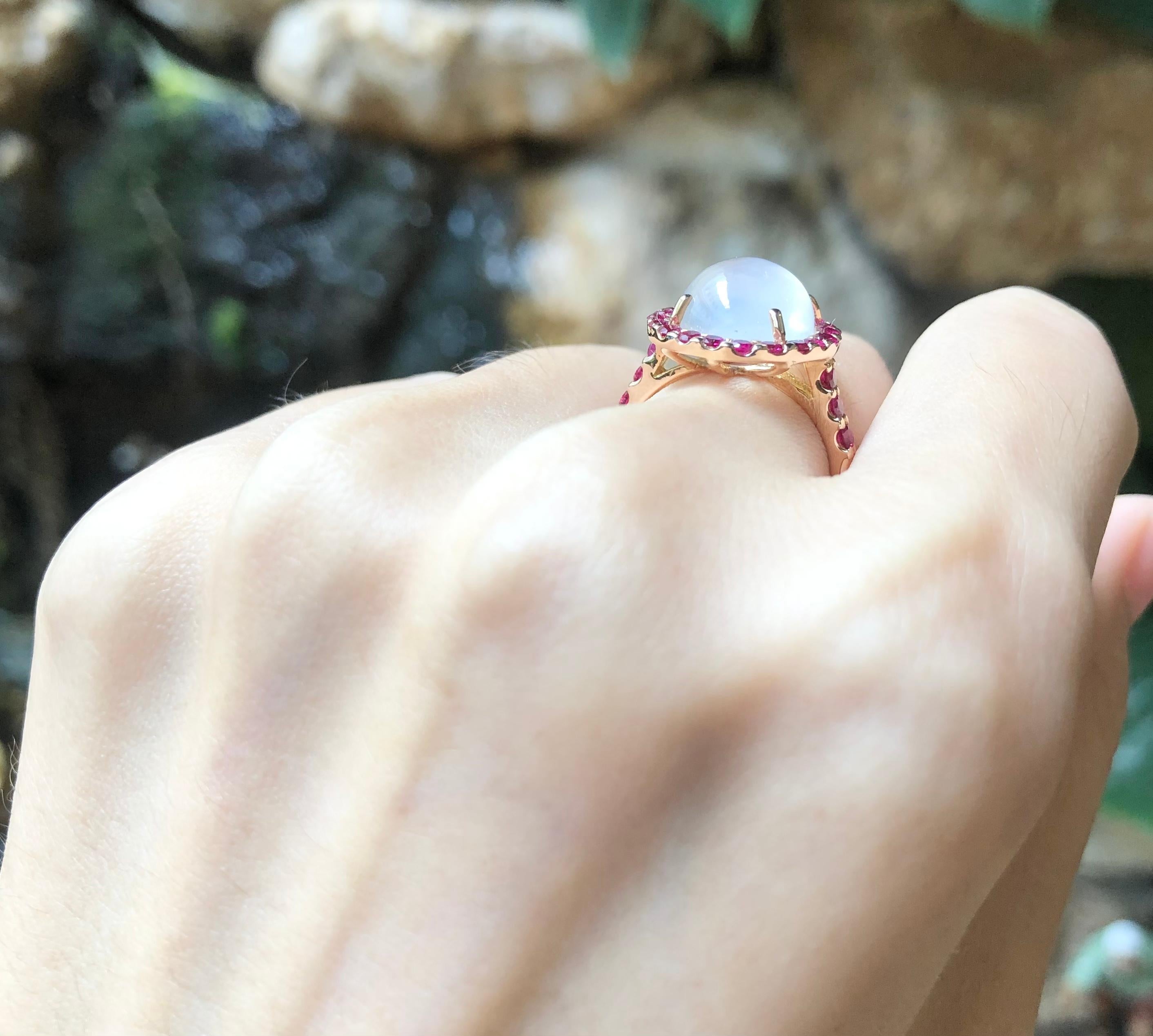 Moonstone with Ruby Ring set in 18 Karat Rose Gold Settings In New Condition In Bangkok, TH