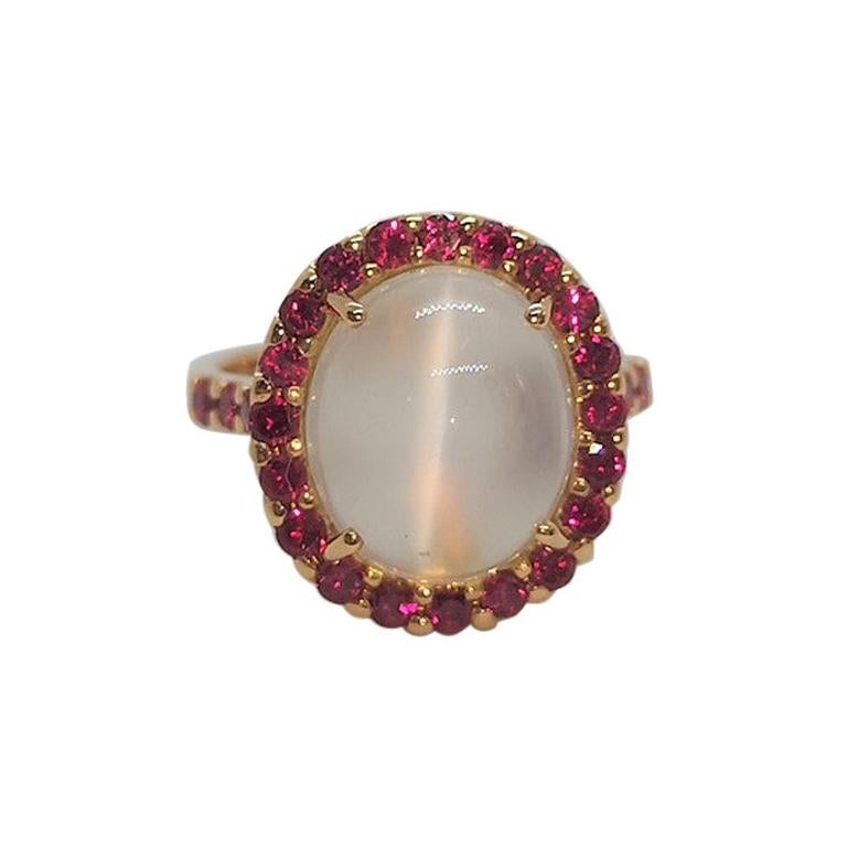 Moonstone with Ruby Ring set in 18 Karat Rose Gold Settings