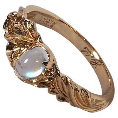 Moonstone Gold Ring Natural Clear Gem Blue Art Nouveau style Engagement Ring