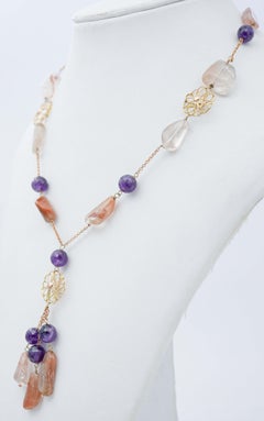 Moonstones, Amethysts, Rose Gold Retrò Necklace