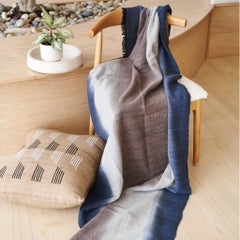 Modern Moonstruck Merino Throw Handwoven in Blue Gray Black Soft Ombre Hues