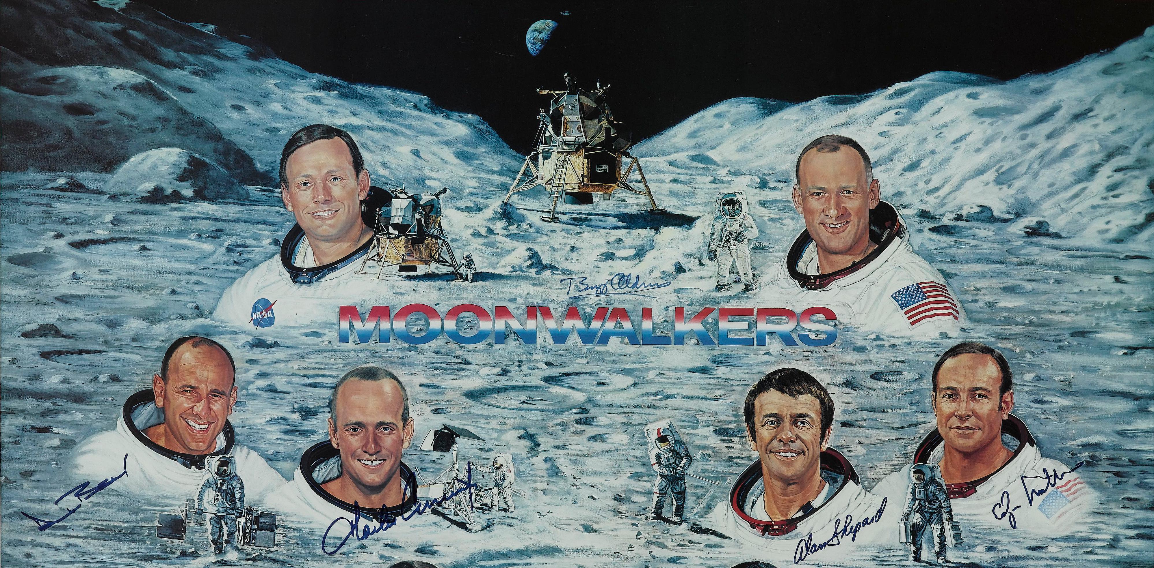 American Moonwalkers Limited Edition Lithograph by Ron Lewis, Ed. 433/1000, Signed, 1986 For Sale