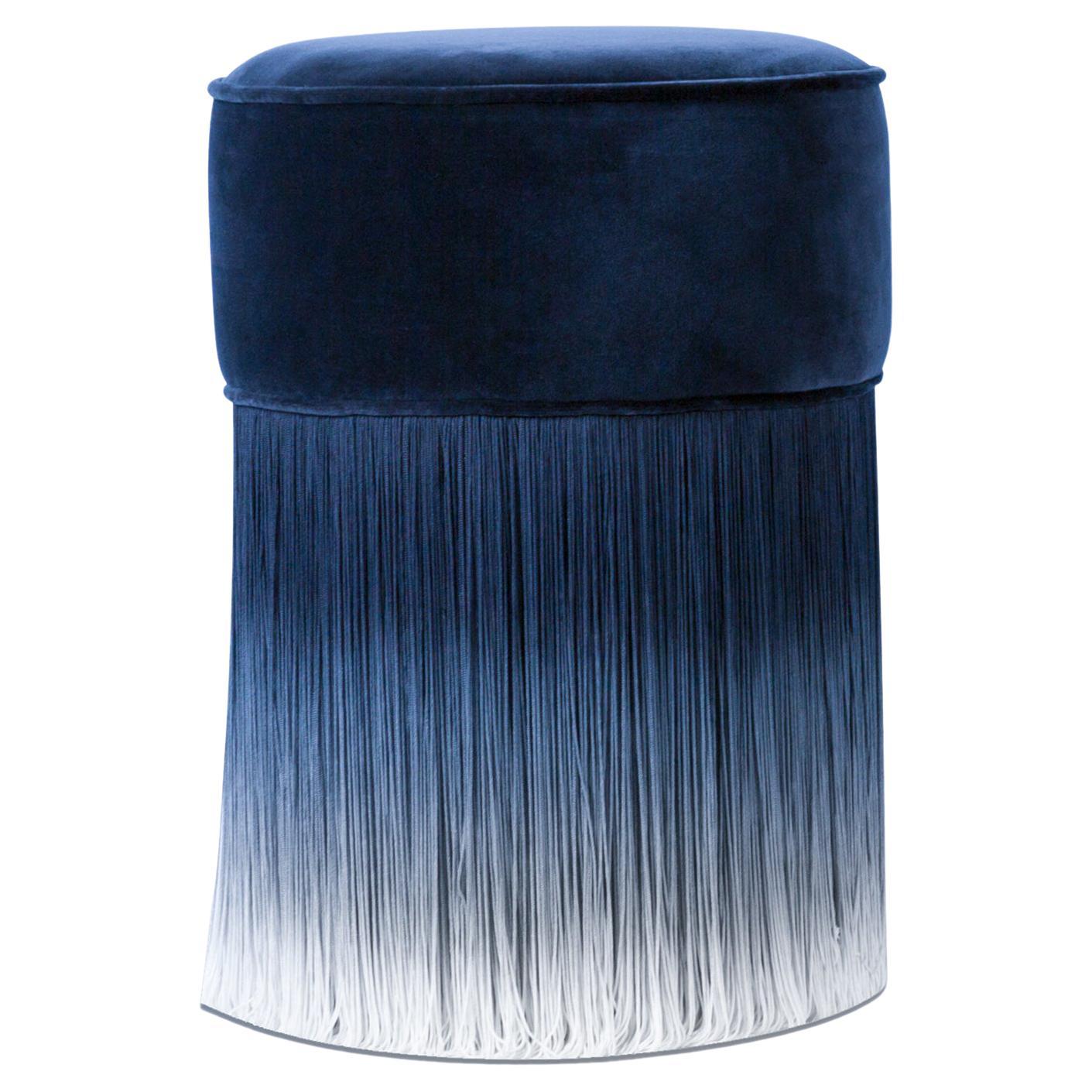 Moooi Amami Small Pouf in Blue Velvet Seat and Steel Legs, Lorenza Bozzoli