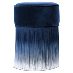 Moooi Amami Small Pouf in Blue Velvet Seat and Steel Legs, Lorenza Bozzoli