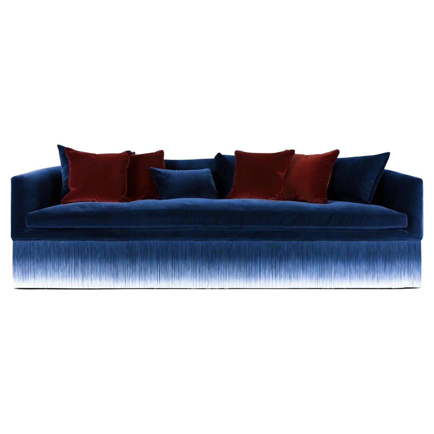 Moooi Amami Sofa with Fringes in Blue Upholstery by Lorenza Bozzoli