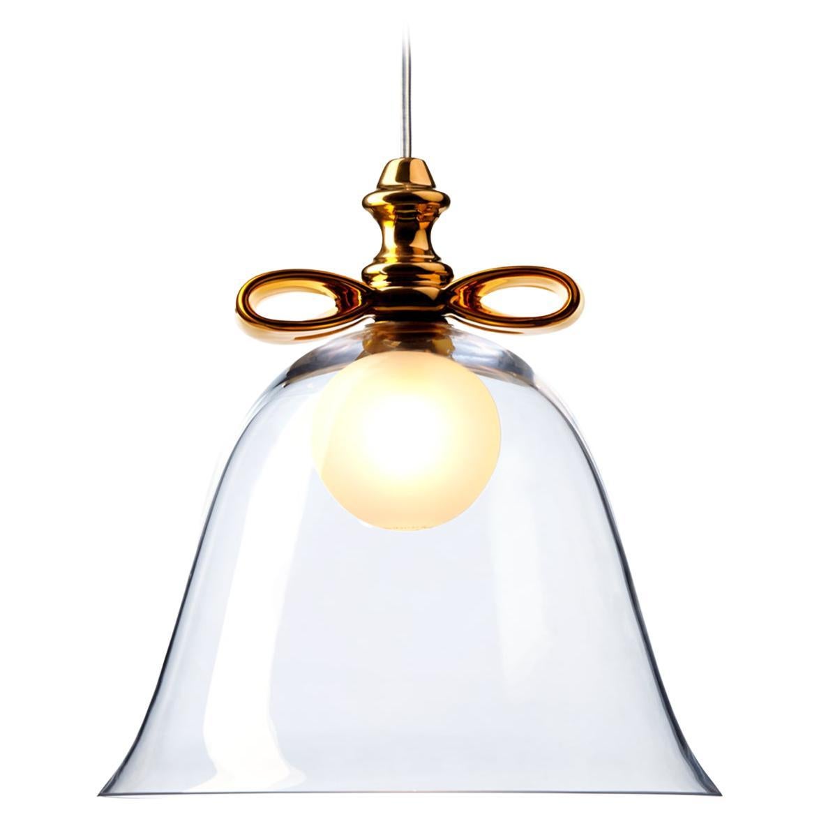 Moooi Bell Large Suspension Lamp in Gold-Transparent Mouth Blown Glass For Sale