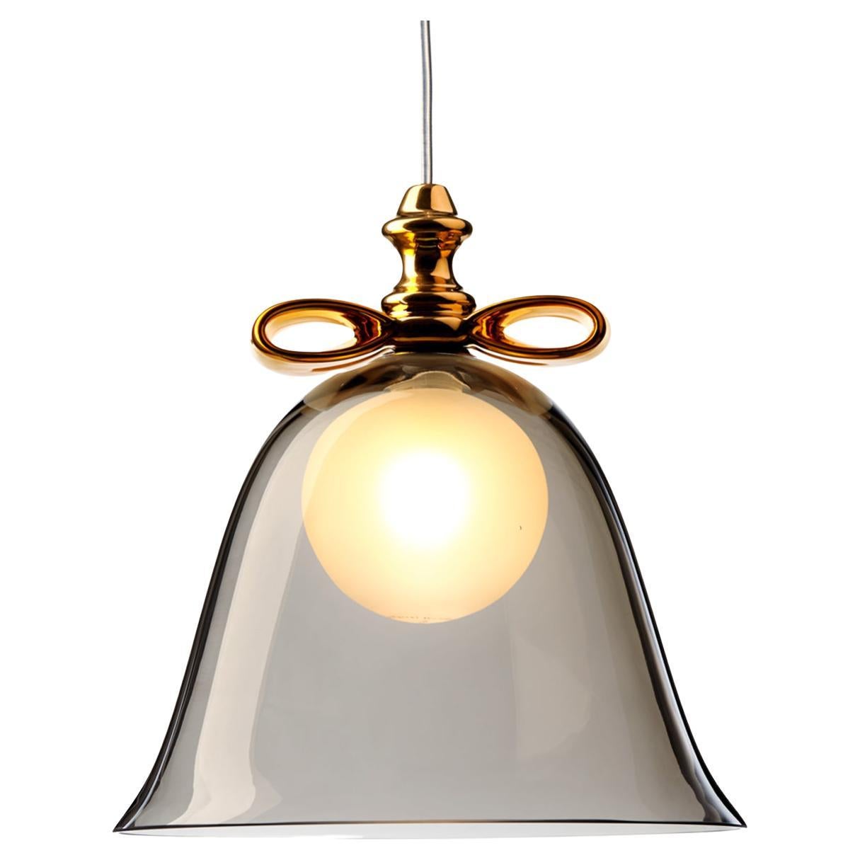 Moooi Bell Small Suspension Lamp in Gold-Smoke Mouth Blown Glass For Sale