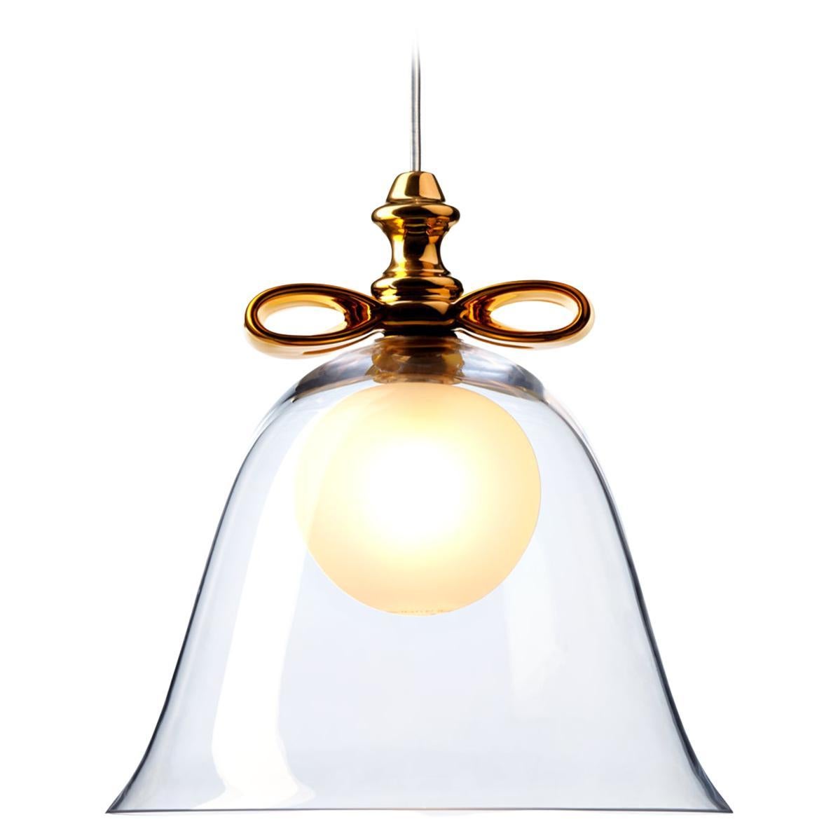 Moooi Bell Small Suspension Lamp in Gold-Transparent Mouth Blown Glass For Sale