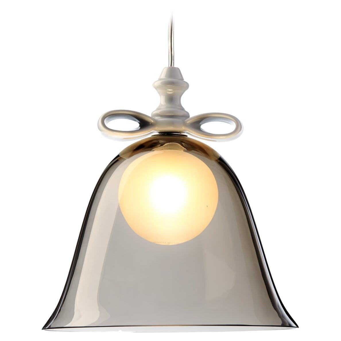 Moooi Bell Small Suspension Lamp in White-Smoke Mouth Blown Glass For Sale