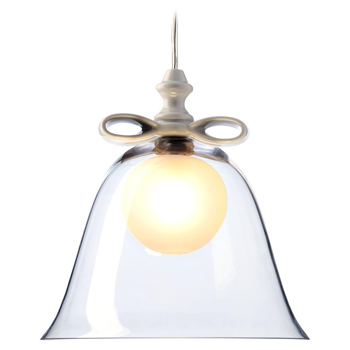 Moooi Bell Small Suspension Lamp in White-Transparent Mouth Blown Glass For Sale