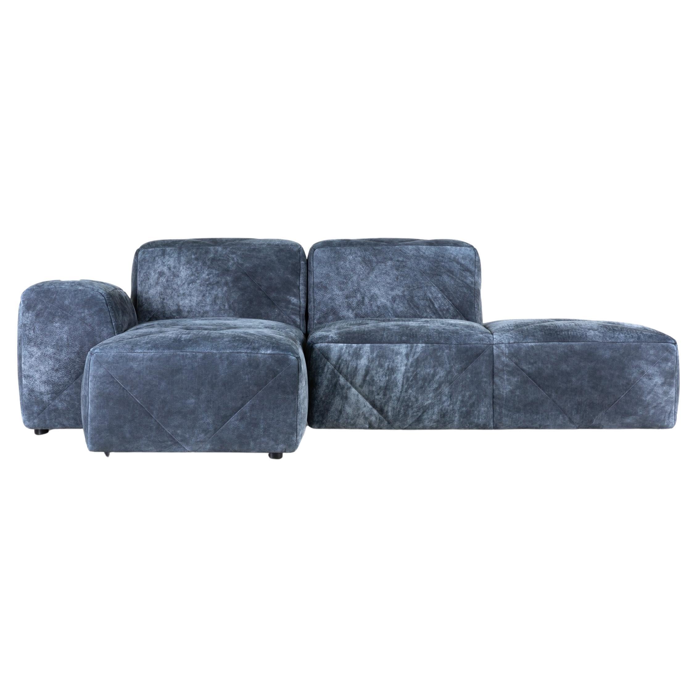 Moooi BFF Left Arm Chaise Longue Sofa in Dwarf Rhino Buffed Blue Upholstery For Sale