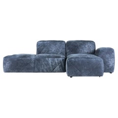 Moooi BFF Right Arm Chaise Longue Sofa in Dwarf Rhino Buffed Blue Upholstery