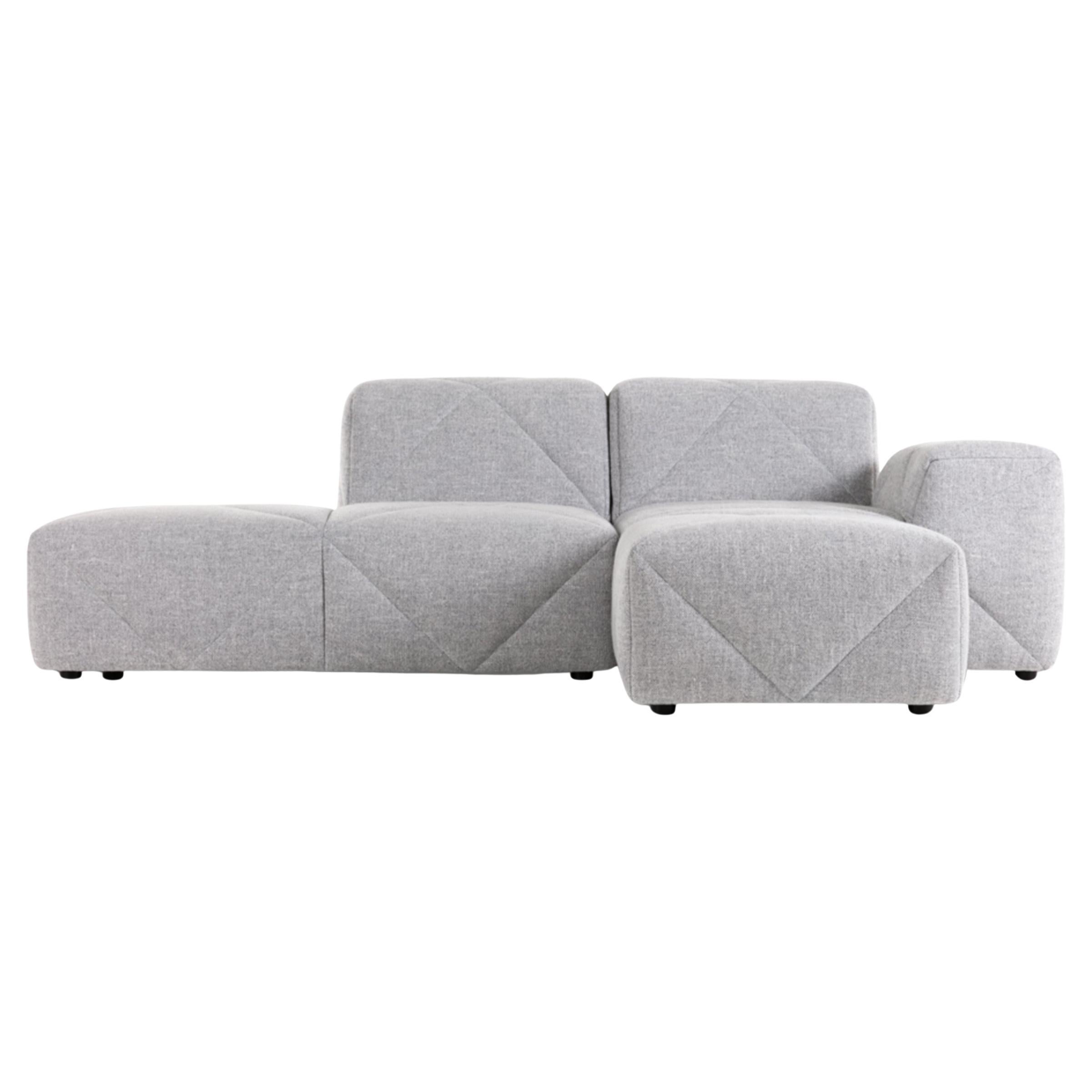 Moooi BFF Right Arm Chaise Longue Sofa in Vesper, Silver Upholstery