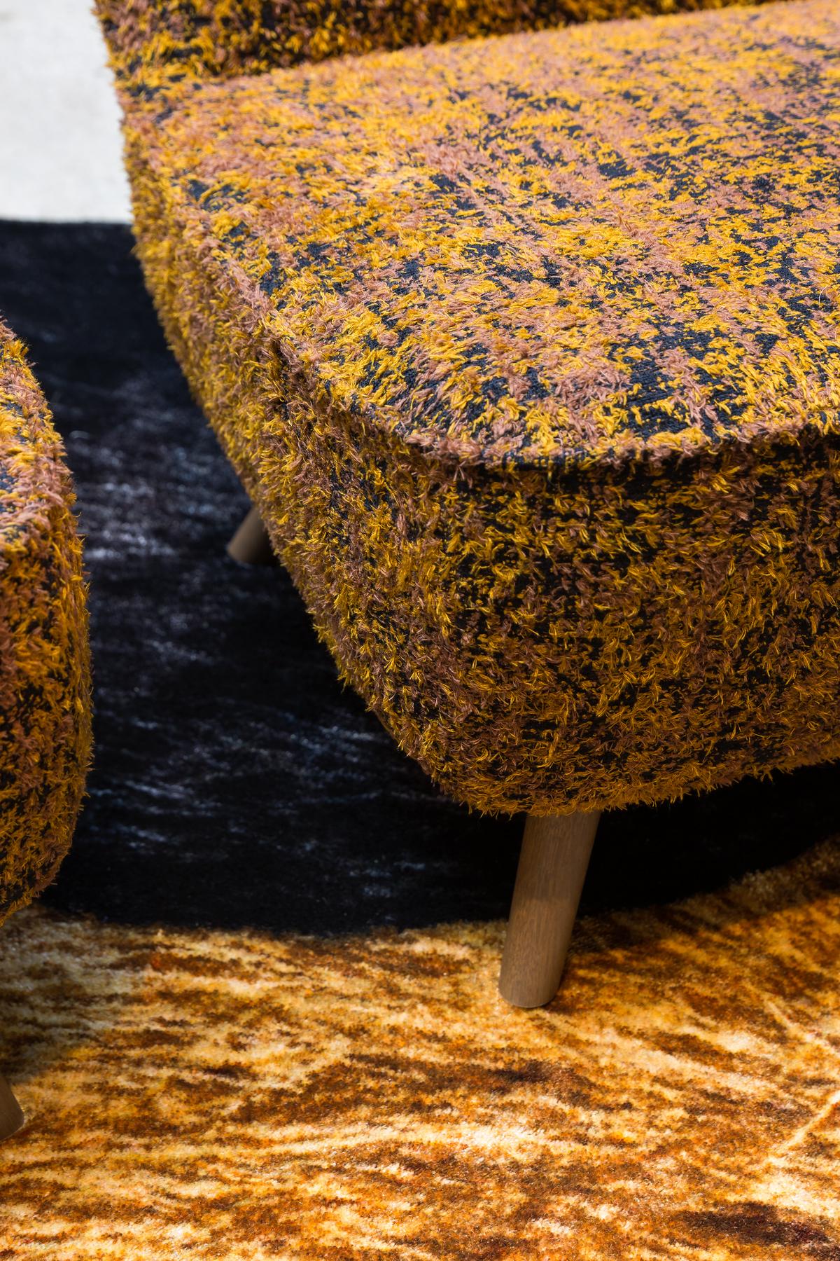 Contemporary Moooi Cocktail Chair in Jacquard Mustard Upholstery with White Wash Stained Legs