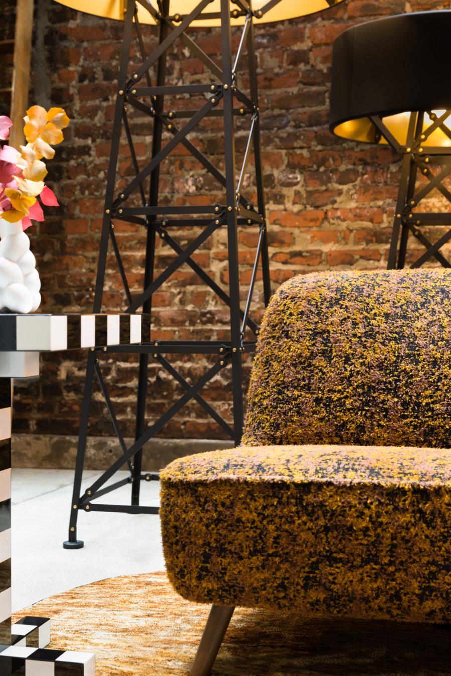 Moooi Cocktail Chair in Jacquard Mustard Upholstery with White Wash Stained Legs 1