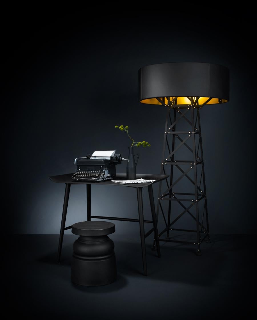 Dutch Moooi Construction Large Matt Black Floor Lamp in Aluminum with Steel Shade For Sale