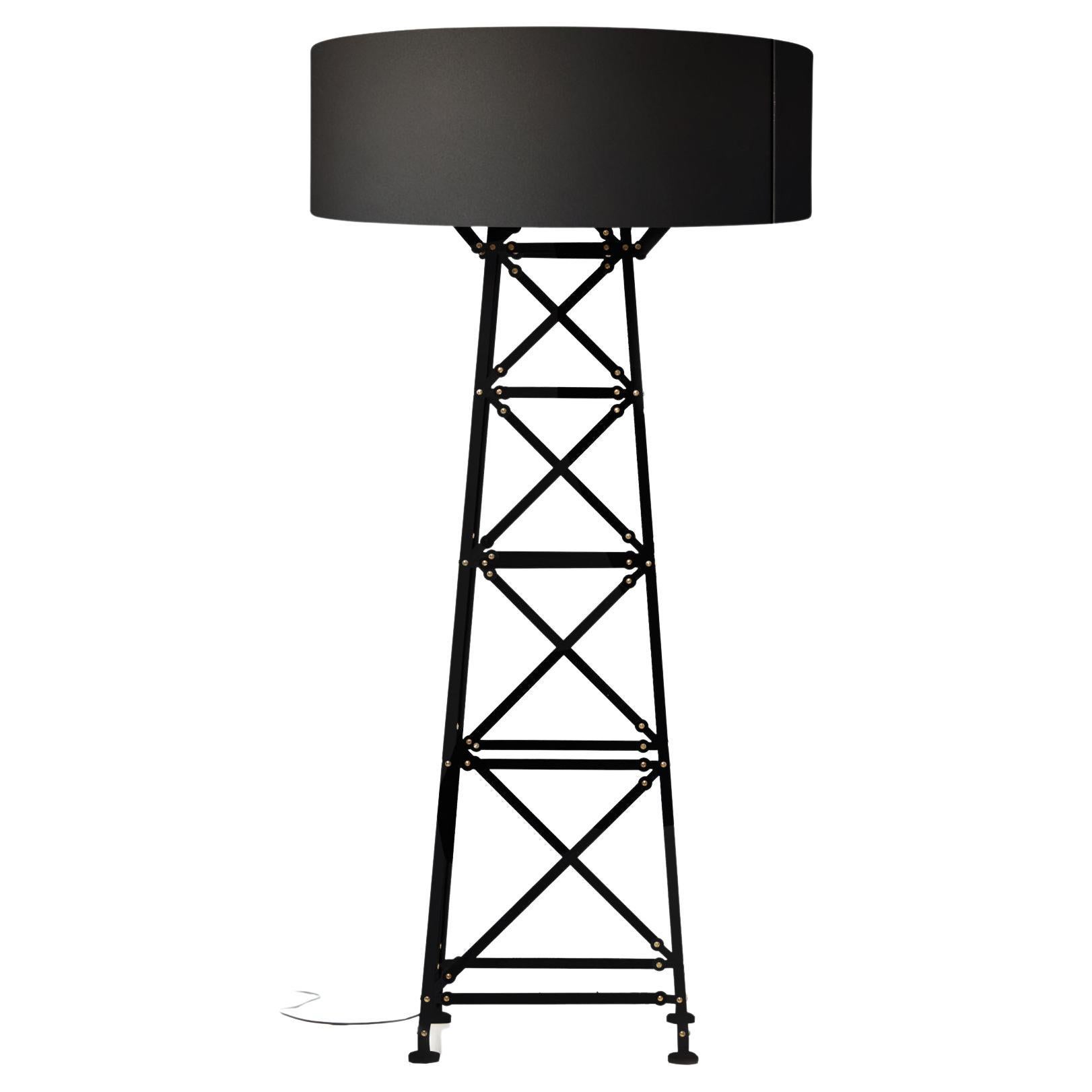 Moooi Construction Large Matt Black Floor Lamp in Aluminum with Steel Shade