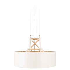 Moooi Construction Large Suspension Lamp in White Aluminum with Wooden Slats