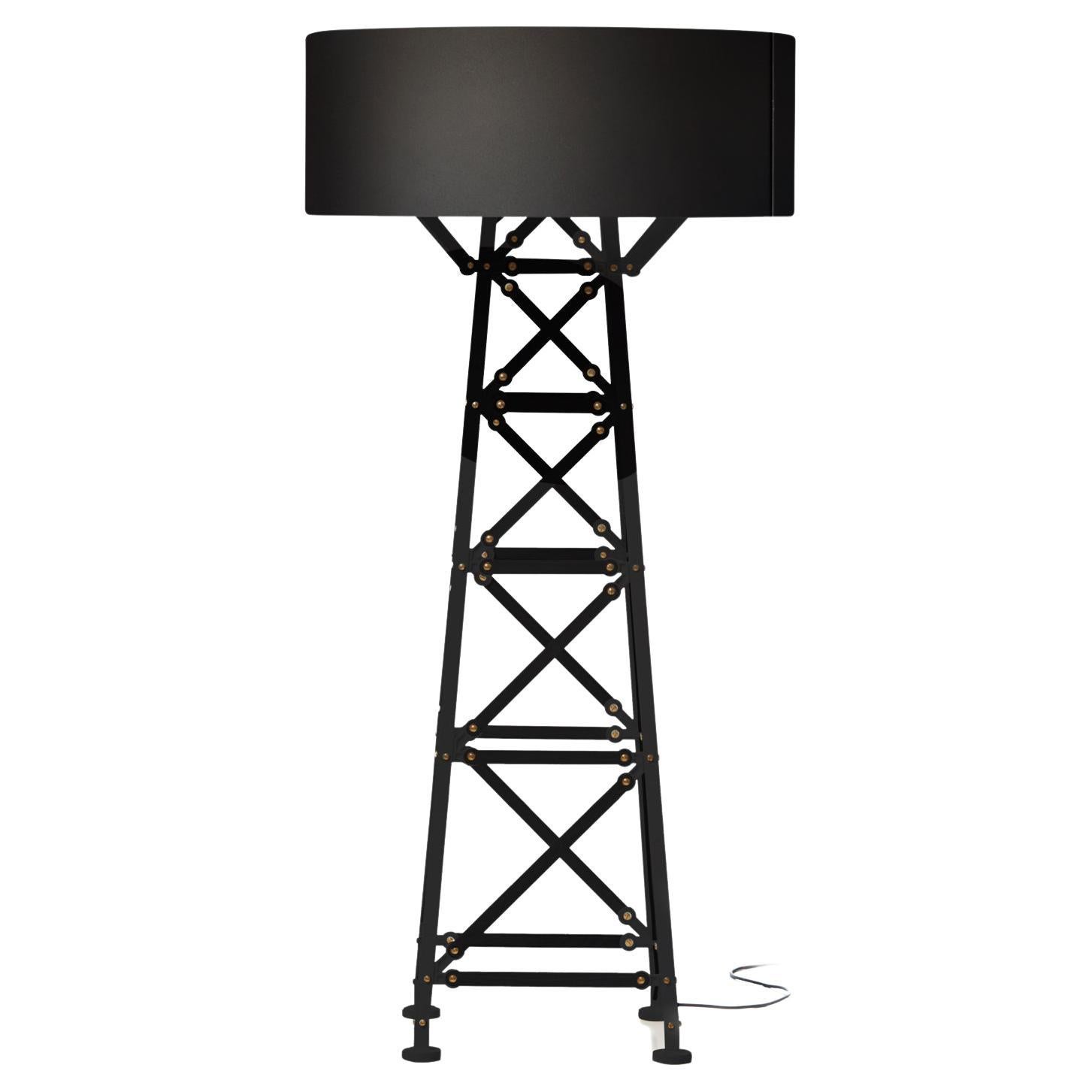 Moooi Construction Medium Matt Black Floor Lamp in Aluminum with Steel Shade For Sale
