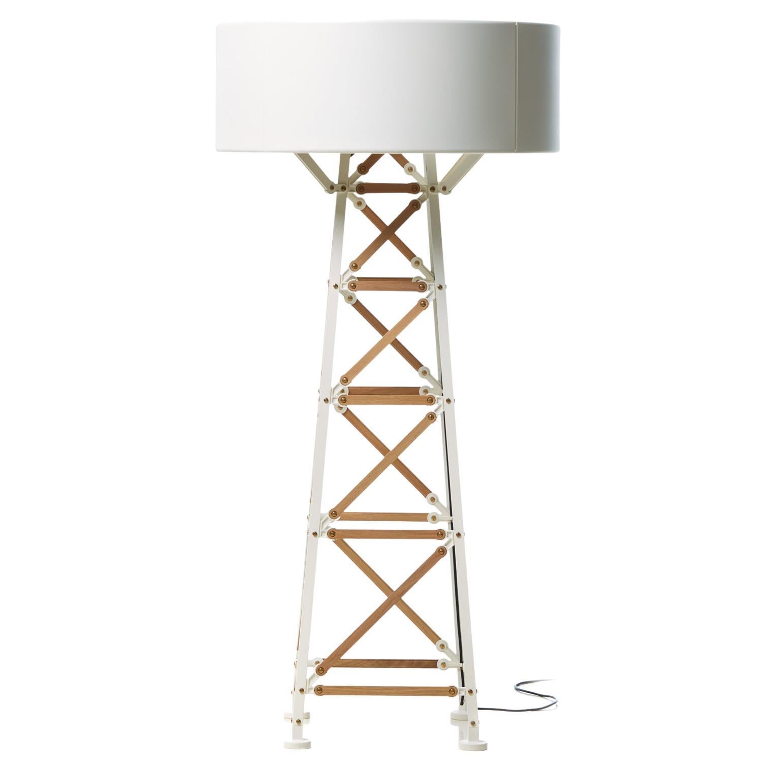 Moooi Construction Medium White Wood Floor Lamp in Aluminum with Steel Shade For Sale