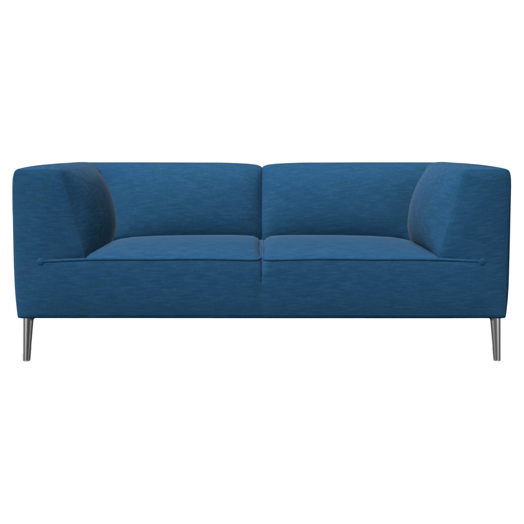 Sofá de dos plazas Moooi So Good en tapicería azul con patas de aluminio pulido