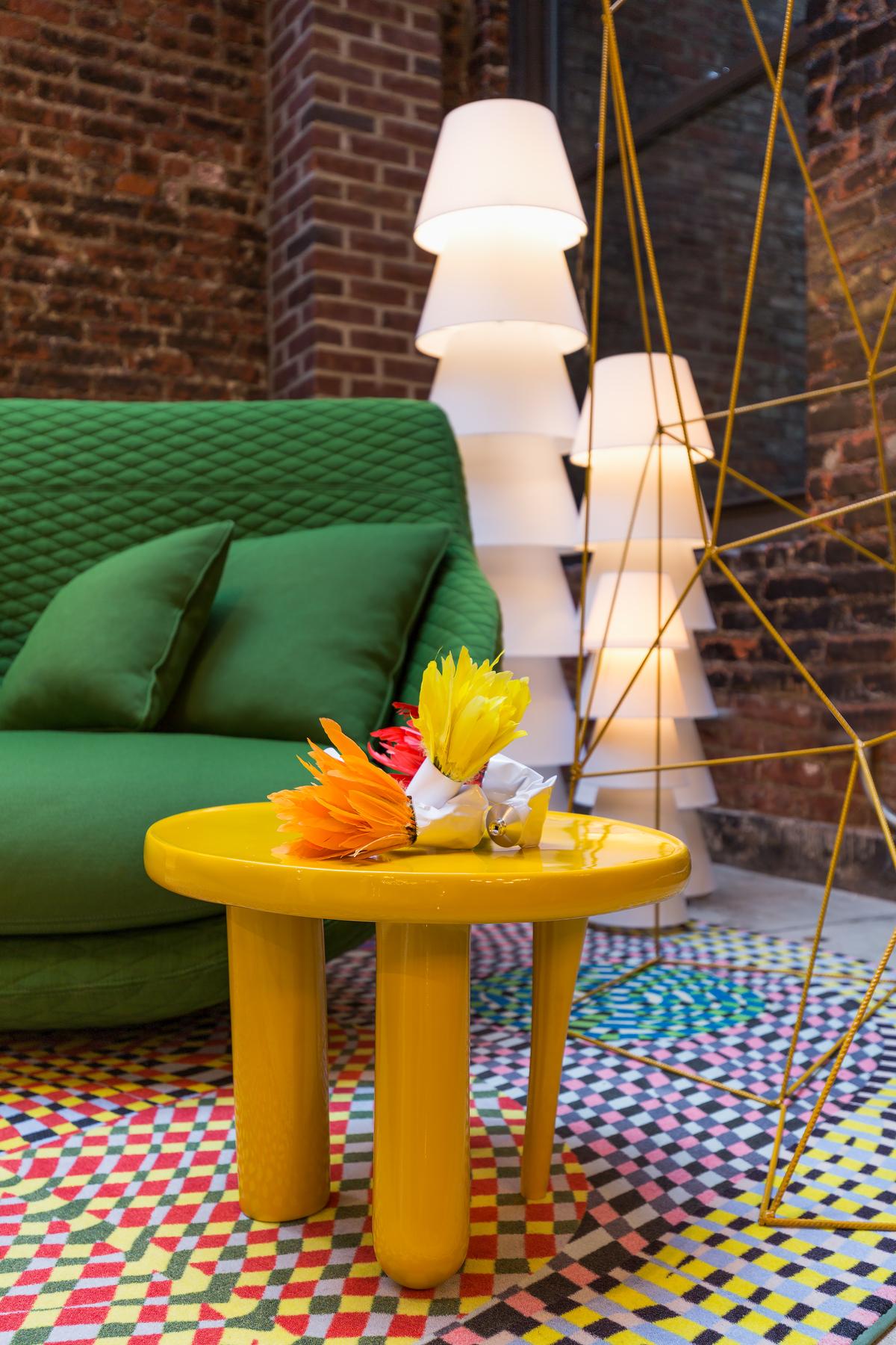 Moooi Elements 002 Golden Yellow Table in Wood with Upholstery by Jaime Hayon In New Condition For Sale In Brooklyn, NY