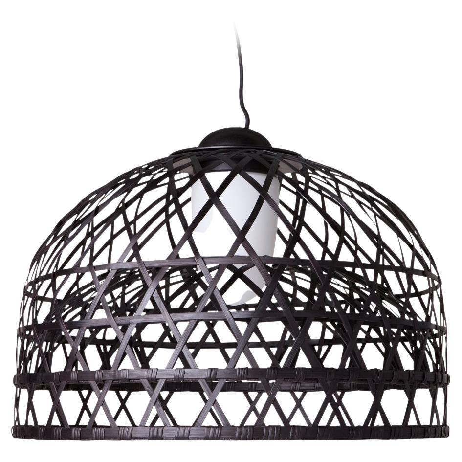 Moooi Emperor Large Suspension Lamp in Black Bamboo Rattan Shade, 10m Cable For Sale