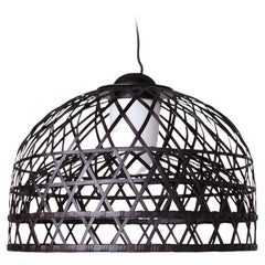 Moooi Emperor Large Suspension Lamp in Black Bamboo Rattan Shade, 10m Cable